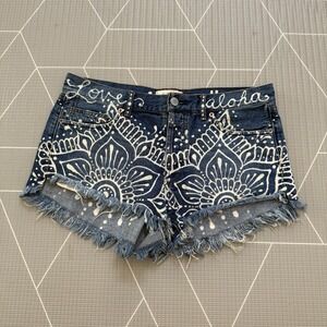 We The Free‎ Denim Shorts Size 27 Hand Bleached Dyed Artsy